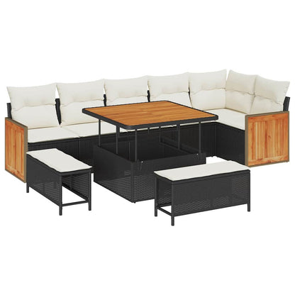 Gartensofa-set mit Kissen 9 pcs Schwarz und Creme