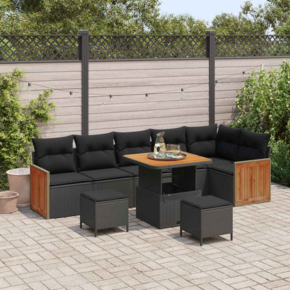Gartensofa-set mit Kissen 9 pcs Schwarz
