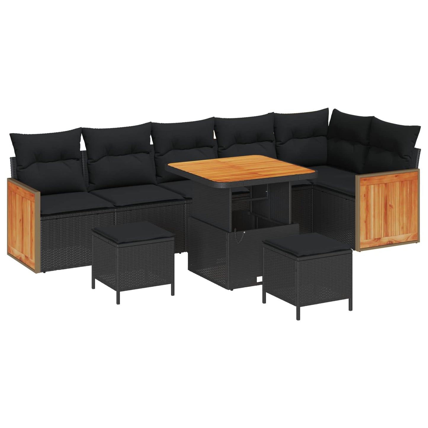 Gartensofa-set mit Kissen 9 pcs Schwarz