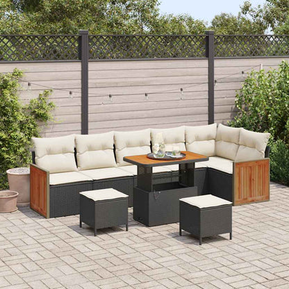 Gartensofa-set mit Kissen 9 pcs Schwarz und Creme