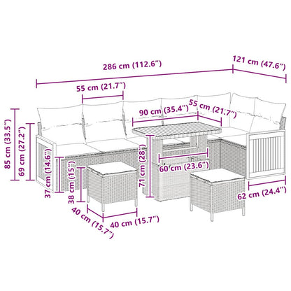 Gartensofa-set mit Kissen 9 pcs Schwarz und Creme
