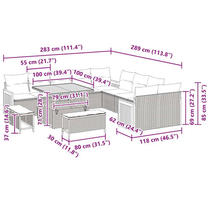 Gartensofa-set mit Kissen 13 pcs Beige und Hellgrau