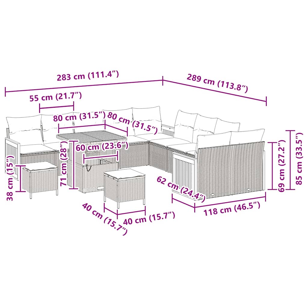 Gartensofa-set mit Kissen 13 pcs Beige und Creme