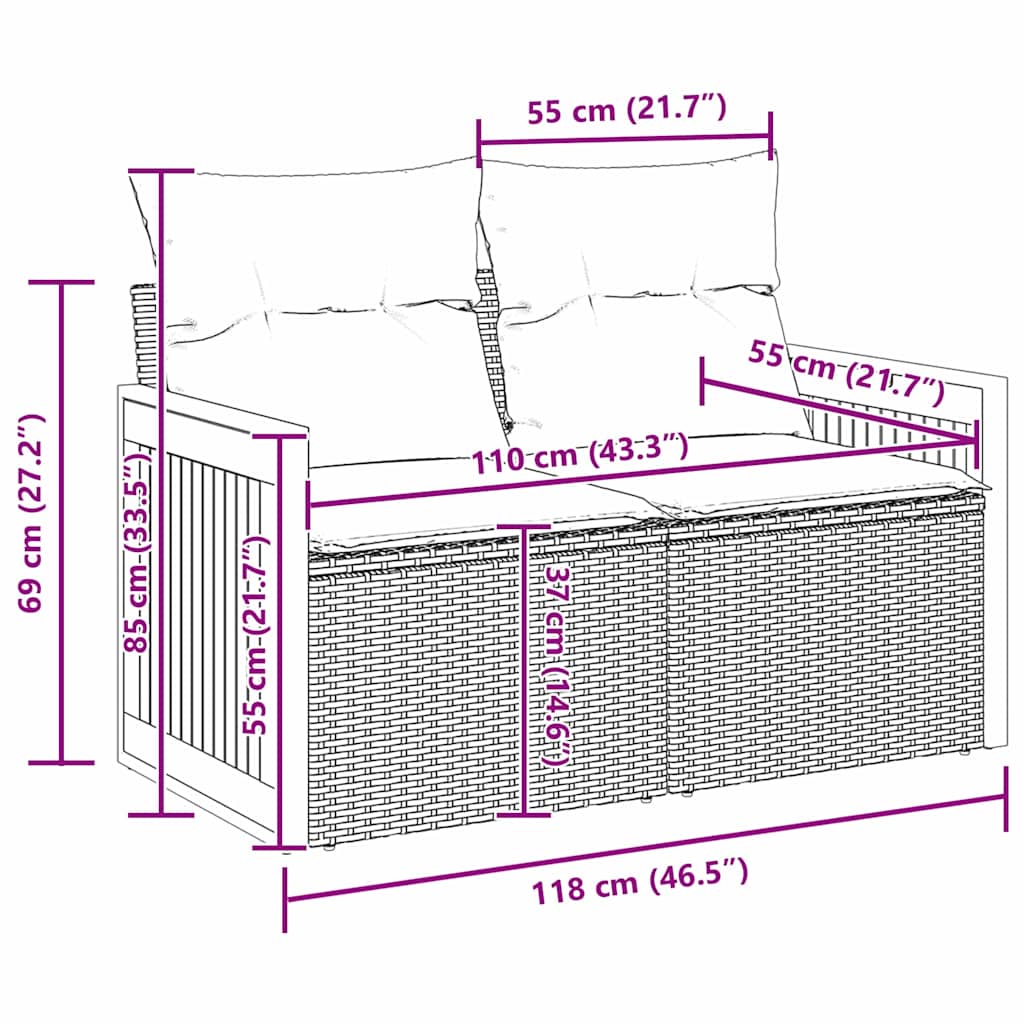 Gartensofa-set mit Kissen 14 pcs Grau