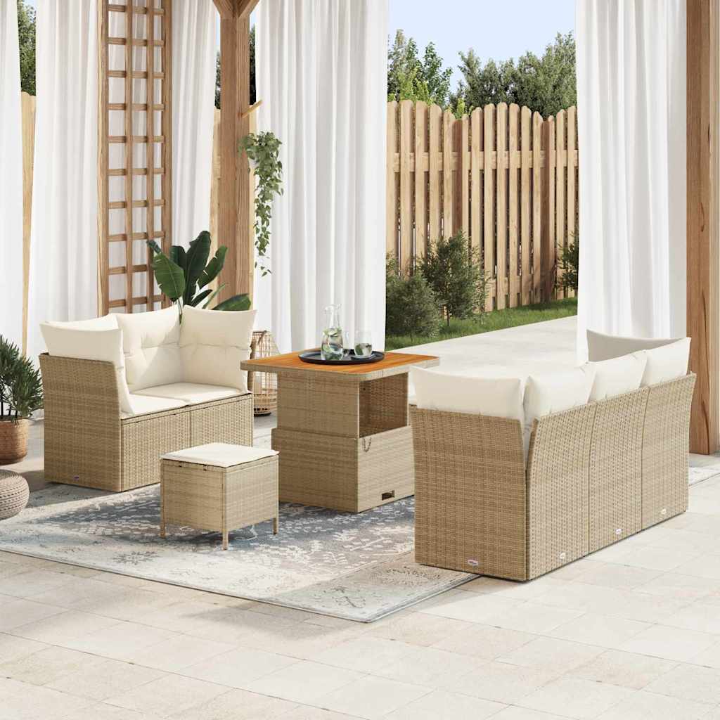 Garten-Sofa-Set mit Kissen mit Speicher 8 pcs Beige und Creme