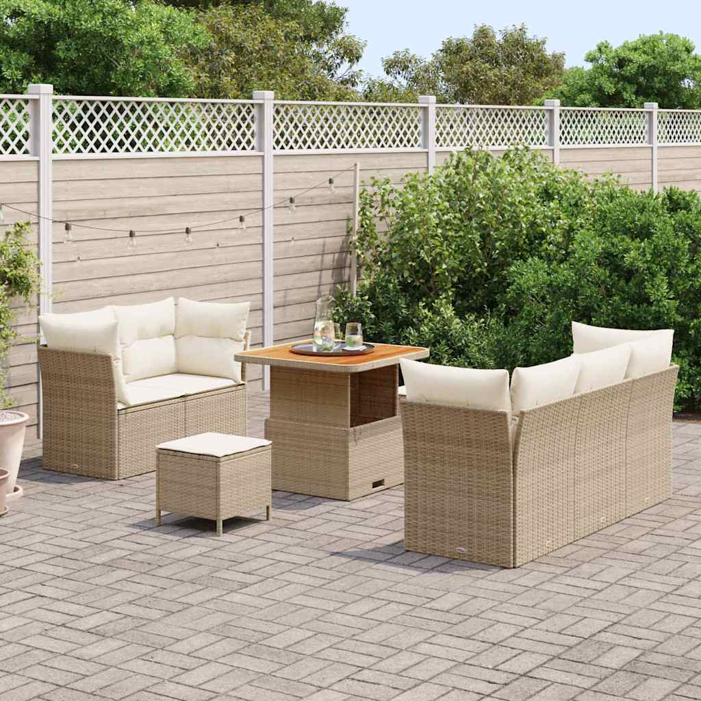 Garten-Sofa-Set mit Kissen mit Speicher 8 pcs Beige und Creme
