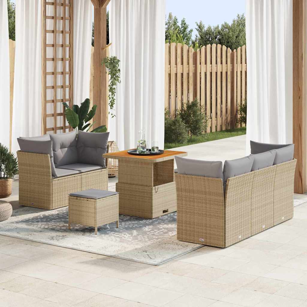 Garten-Sofa-Set mit Kissen 8 pcs Beige und Hellgrau