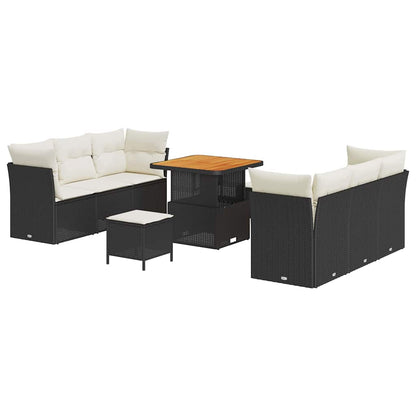 Gartensofa-set mit Kissen 9 pcs Schwarz und Creme Poly-Rattan