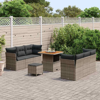 Gartensofa-set mit Kissen 9 pcs Grau Poly-Rattan