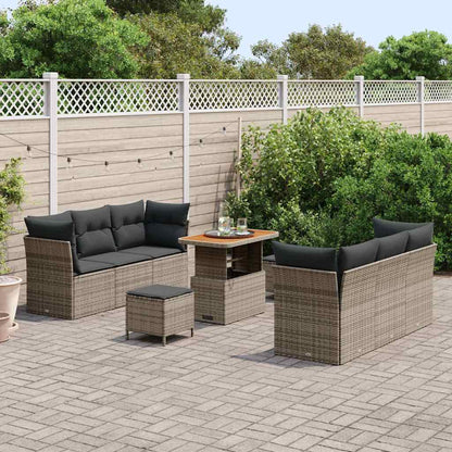 Gartensofa-set mit Kissen 9 pcs Grau Poly-Rattan
