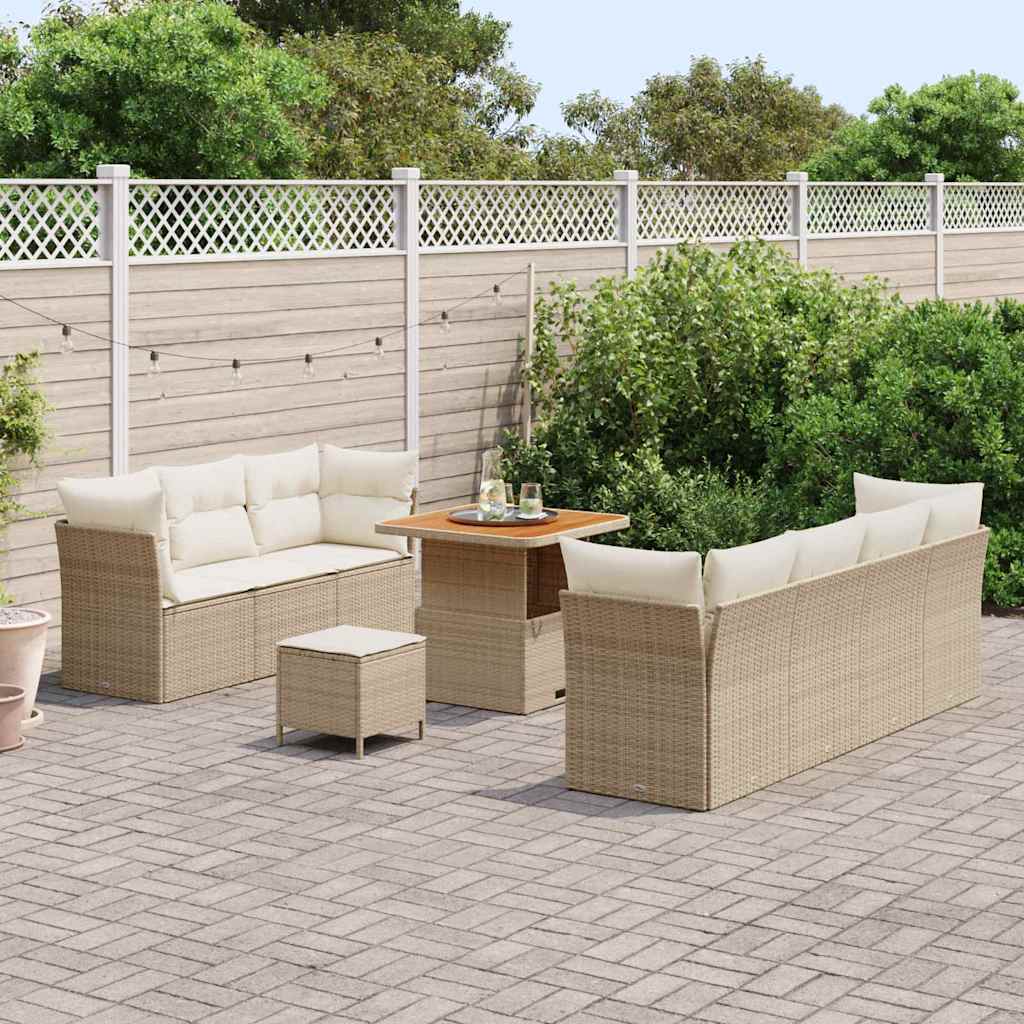 Garten-Sofa-Set mit Kissen mit Speicher 10 pcs Beige und Creme
