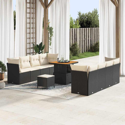 Gartensofa-set mit Kissen 11 pcs Schwarz und Creme Poly-Rattan