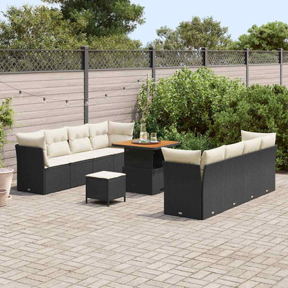 Gartensofa-set mit Kissen 11 pcs Schwarz und Creme Poly-Rattan