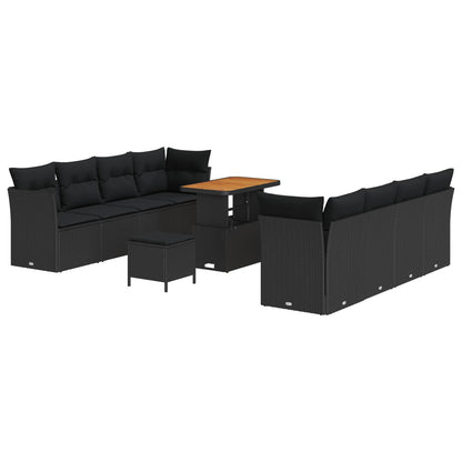 Gartensofa-set mit Kissen 11 pcs Schwarz Poly-Rattan