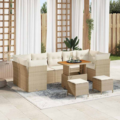 Garten-Sofa-Set mit Kissen mit Speicher 10 pcs Beige und Creme