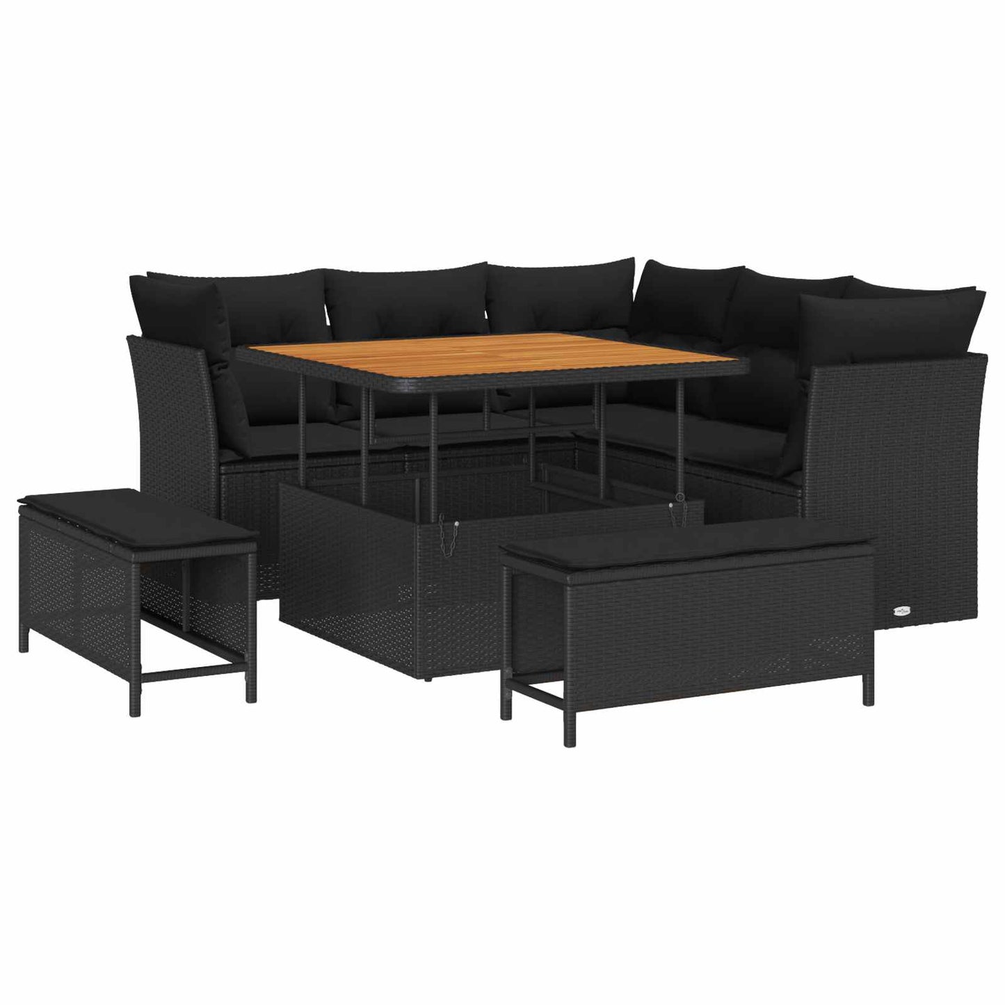 Garten-Sofa-Set mit Kissen mit Speicher 8 pcs Schwarz