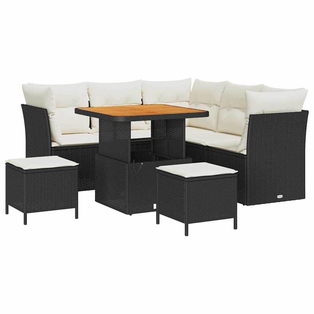 Garten-Sofa-Set mit Kissen mit Speicher 8 pcs Schwarz und Creme