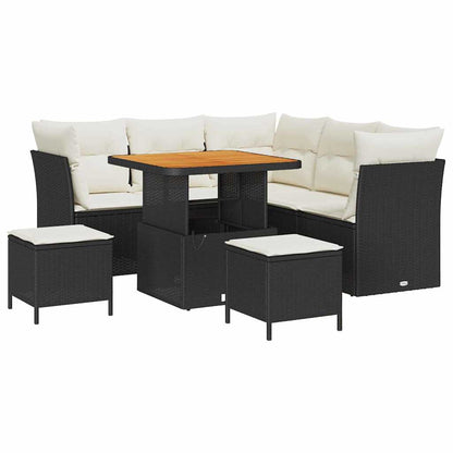 Garten-Sofa-Set mit Kissen mit Speicher 8 pcs Schwarz und Creme