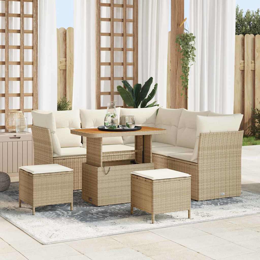 Garten-Sofa-Set mit Kissen mit Speicher 8 pcs Beige und Creme
