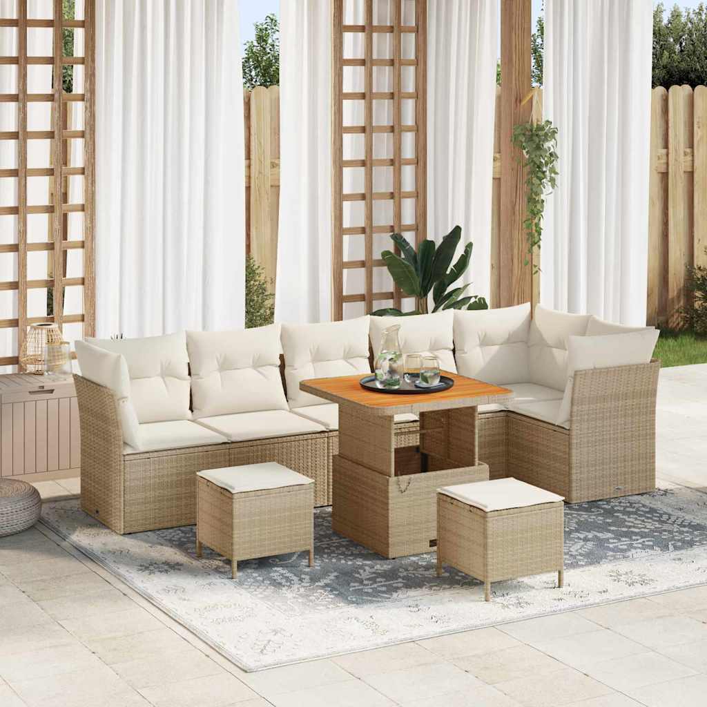 Garten-Sofa-Set mit Kissen mit Speicher 9 pcs Beige und Creme