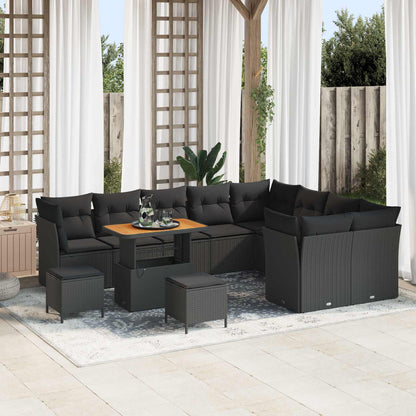 Garten-Sofa-Set mit Kissen mit Speicher 12 pcs Schwarz