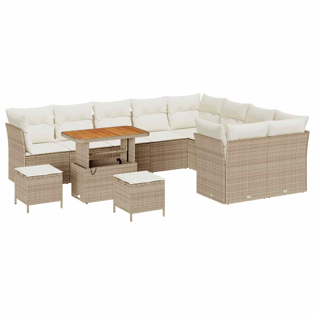 Garten-Sofa-Set mit Kissen mit Speicher 12 pcs Beige und Creme