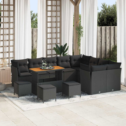 Garten-Sofa-Set mit Kissen mit Speicher 13 pcs Schwarz