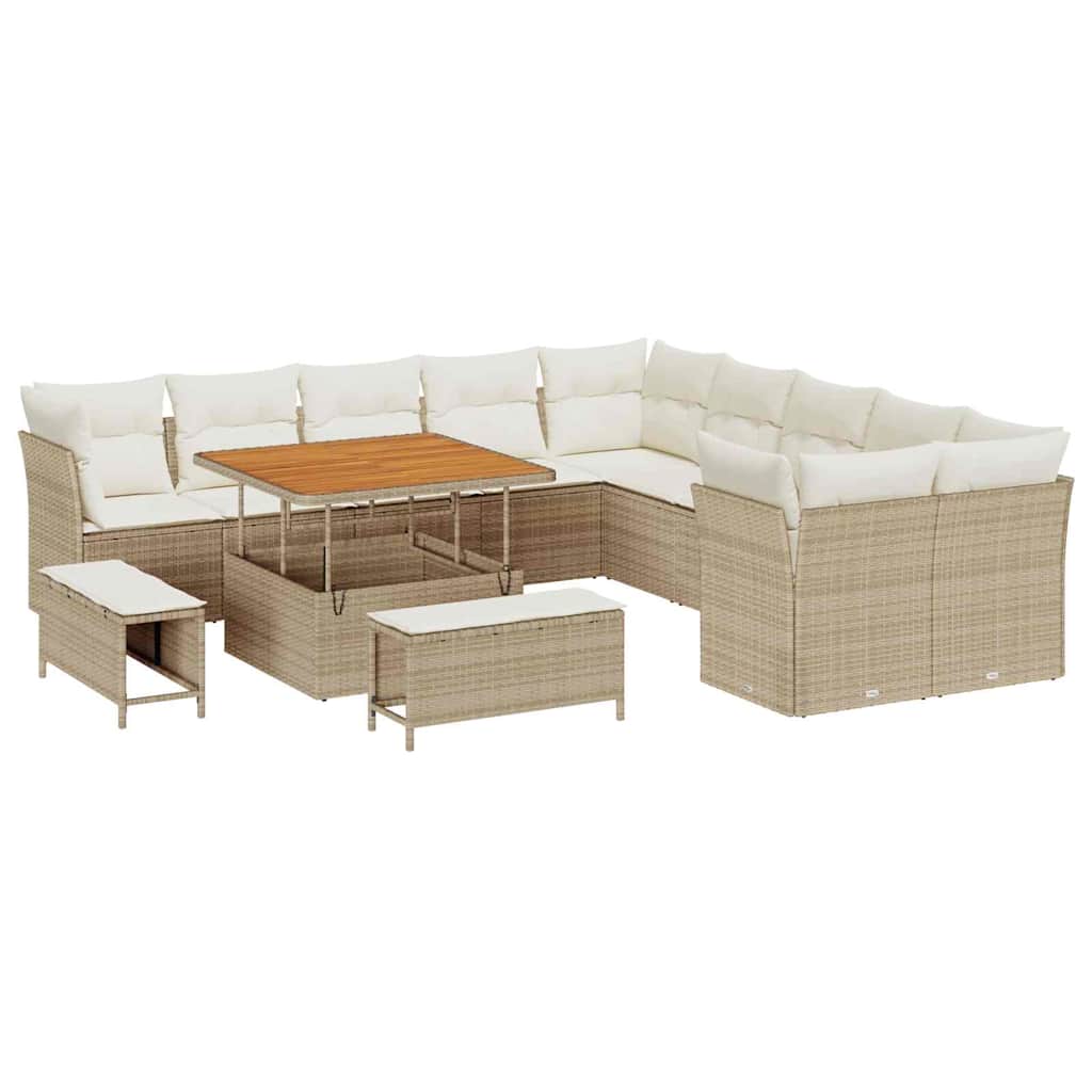 Gartensofa-set mit Kissen 13 pcs Beige und Creme Poly-Rattan