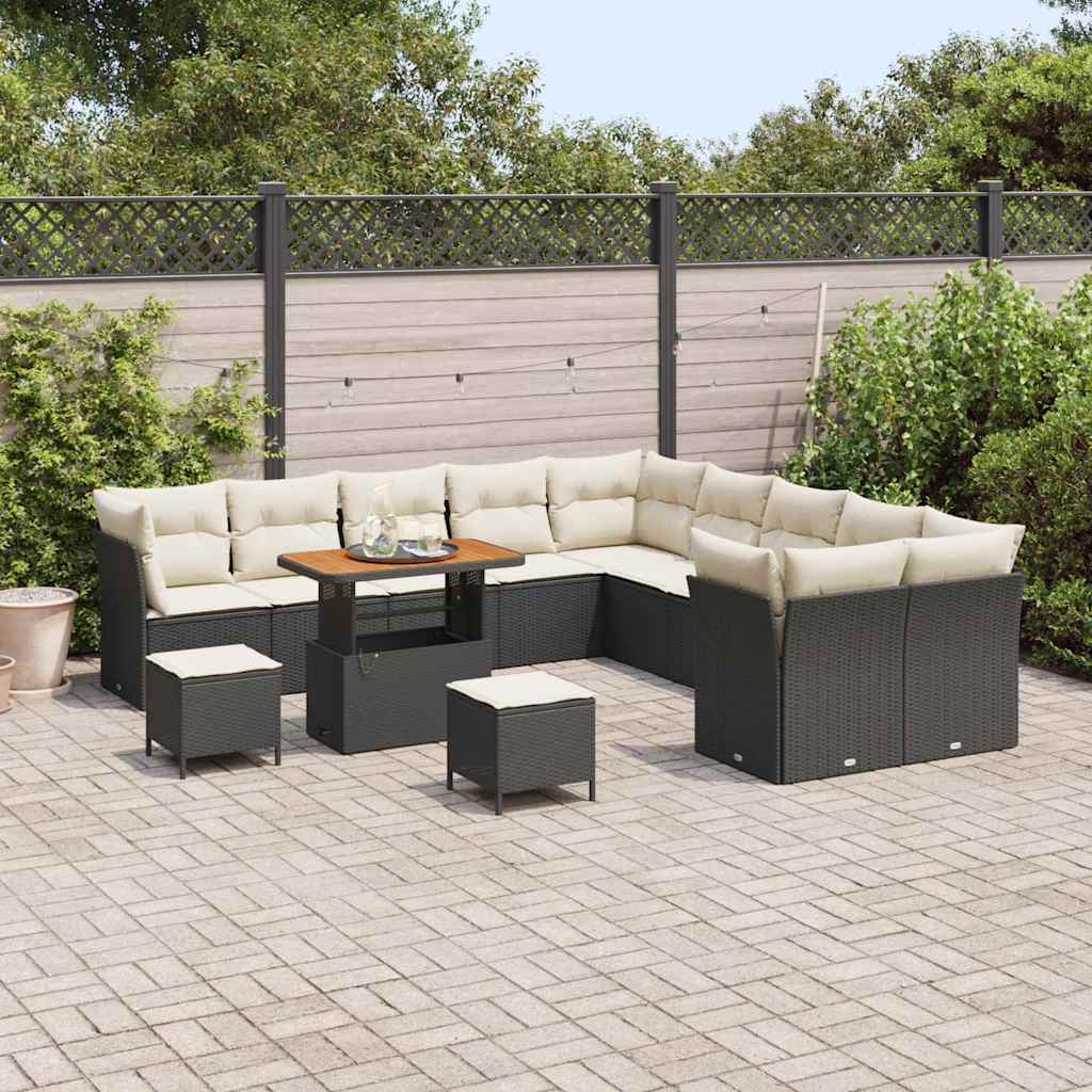 Garten-Sofa-Set mit Kissen 13 pcs Schwarz und Creme