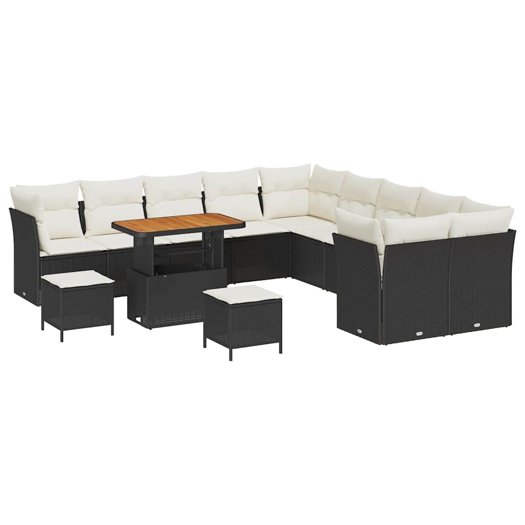 Garten-Sofa-Set mit Kissen 13 pcs Schwarz und Creme