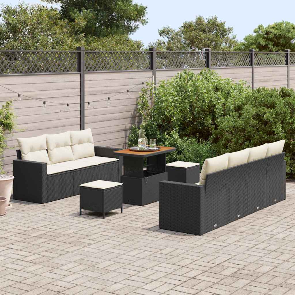 Garten-Sofa-Set mit Kissen 10 pcs Schwarz und Creme