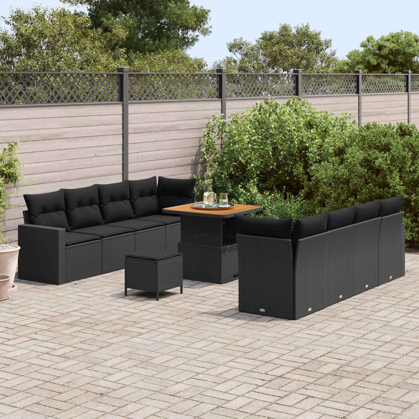 Gartensofa-set mit Kissen 12 pcs Schwarz Poly-Rattan