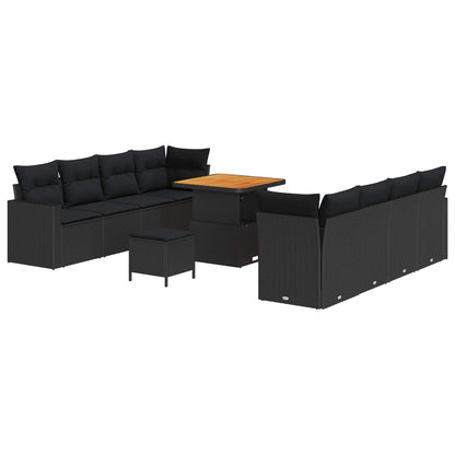 Gartensofa-set mit Kissen 12 pcs Schwarz Poly-Rattan
