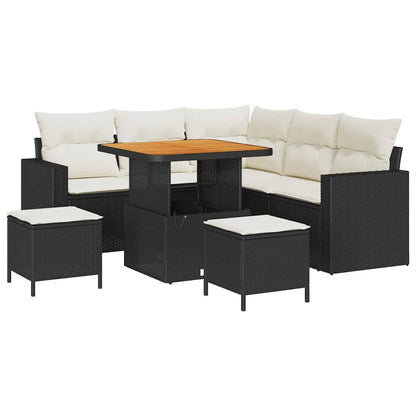 Gartensofa-set mit Kissen 9 pcs Schwarz und Creme Poly-Rattan