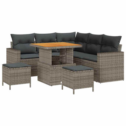 Gartensofa-set mit Kissen 9 pcs Grau Poly-Rattan