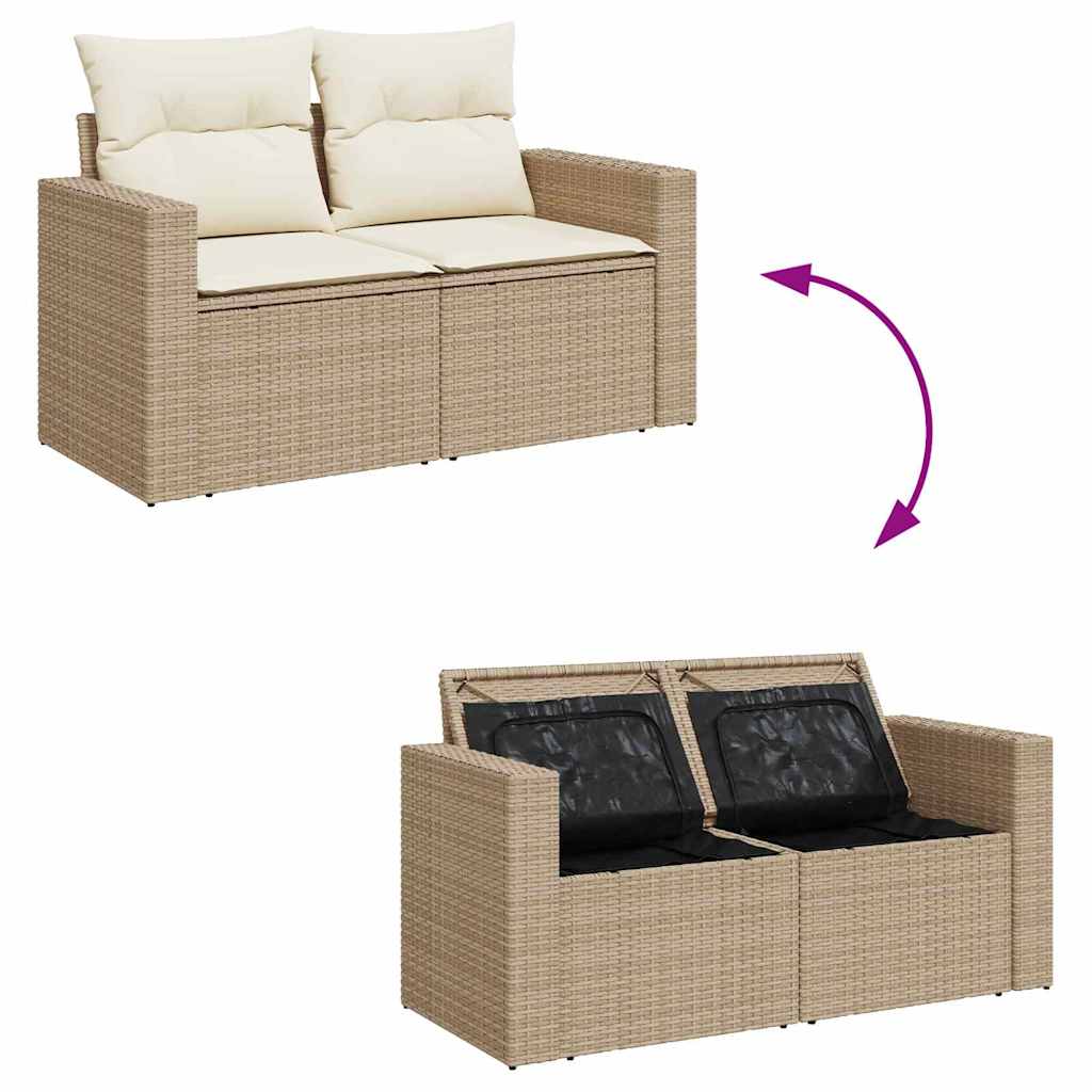 Gartensofa-set mit Kissen 10 pcs Beige und Creme Poly-Rattan