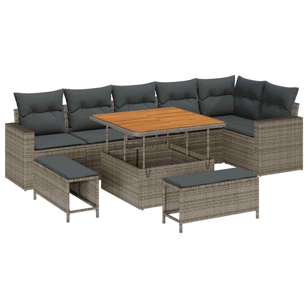 Gartensofa-set mit Kissen 11 pcs Grau Poly-Rattan