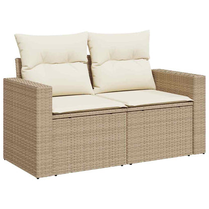 Gartensofa-set mit Kissen 11 pcs Beige und Creme Poly-Rattan