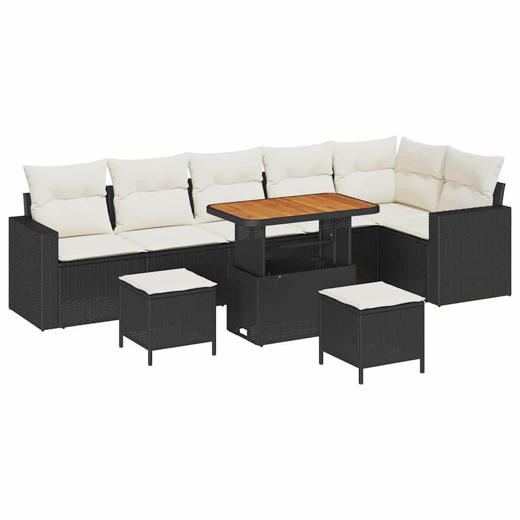 Gartensofa-set mit Kissen 11 pcs Schwarz und Creme Poly-Rattan