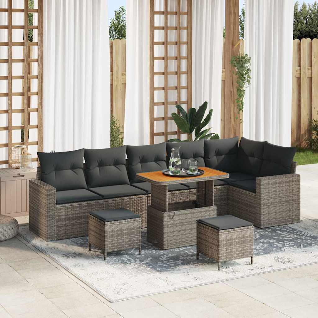 Gartensofa-set mit Kissen 11 pcs Grau Poly-Rattan