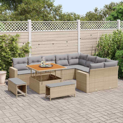 Gartensofa-set mit Kissen 13 pcs Beige und Hellgrau Poly-Rattan