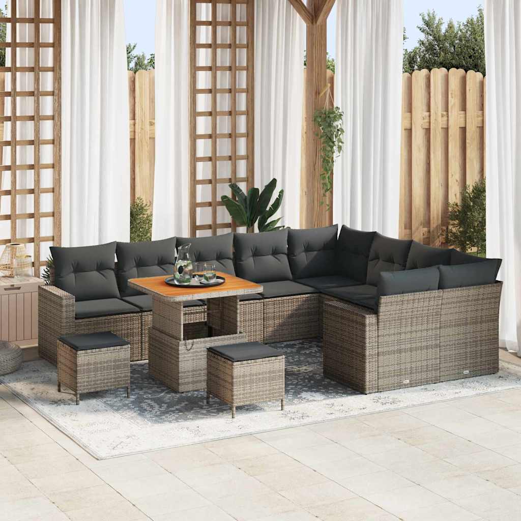 Gartensofa-set mit Kissen 13 pcs Grau Poly-Rattan