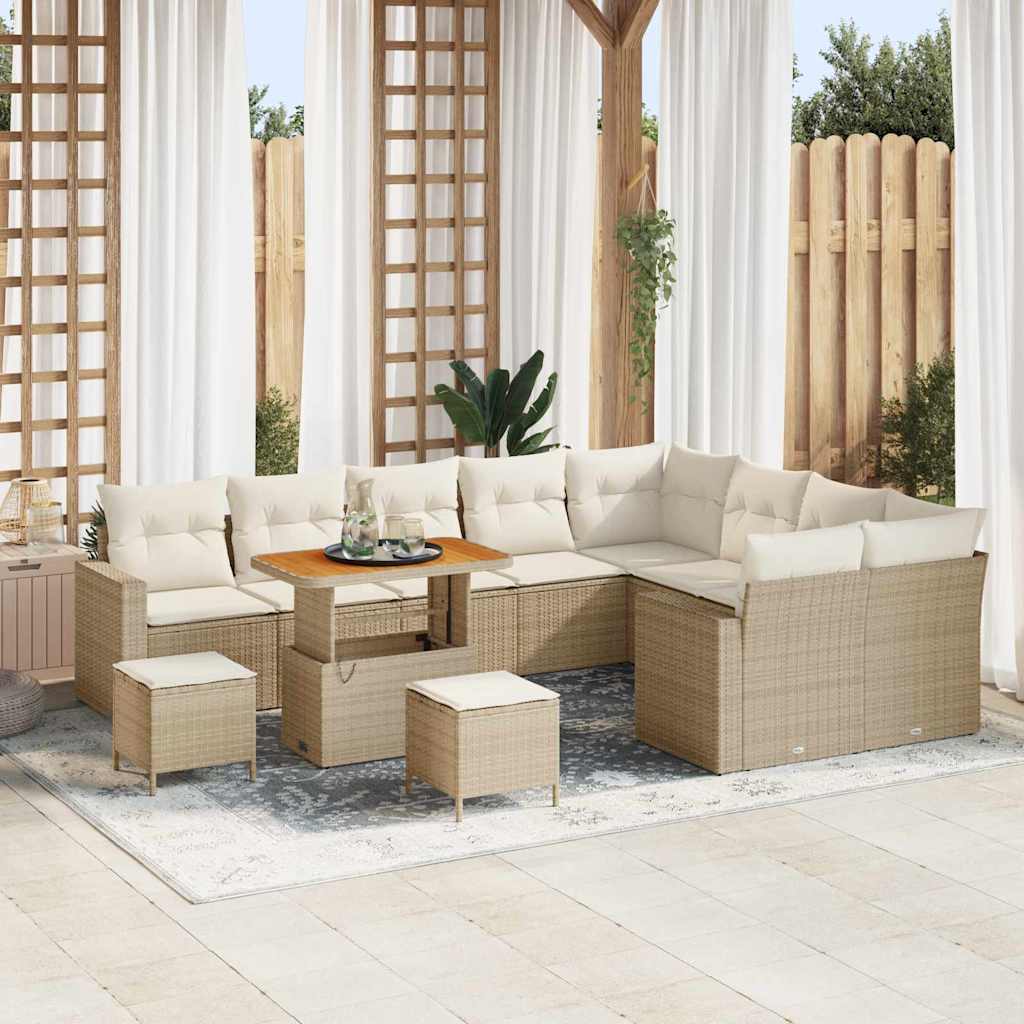 Gartensofa-set mit Kissen 13 pcs Beige und Creme Poly-Rattan