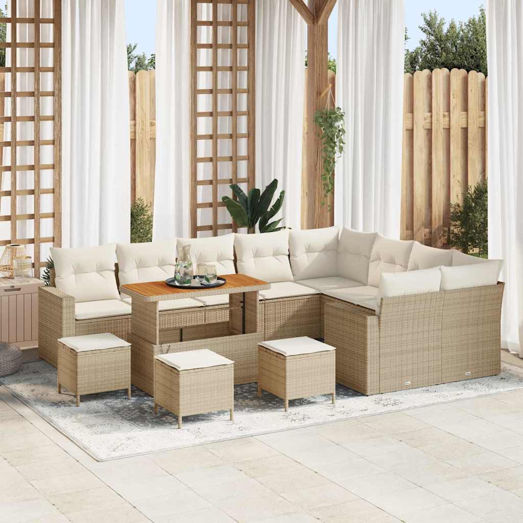 Gartensofa-set mit Kissen 14 pcs Beige und Creme Poly-Rattan