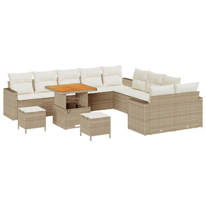 Gartensofa-set mit Kissen 17 pcs Beige und Creme Poly-Rattan