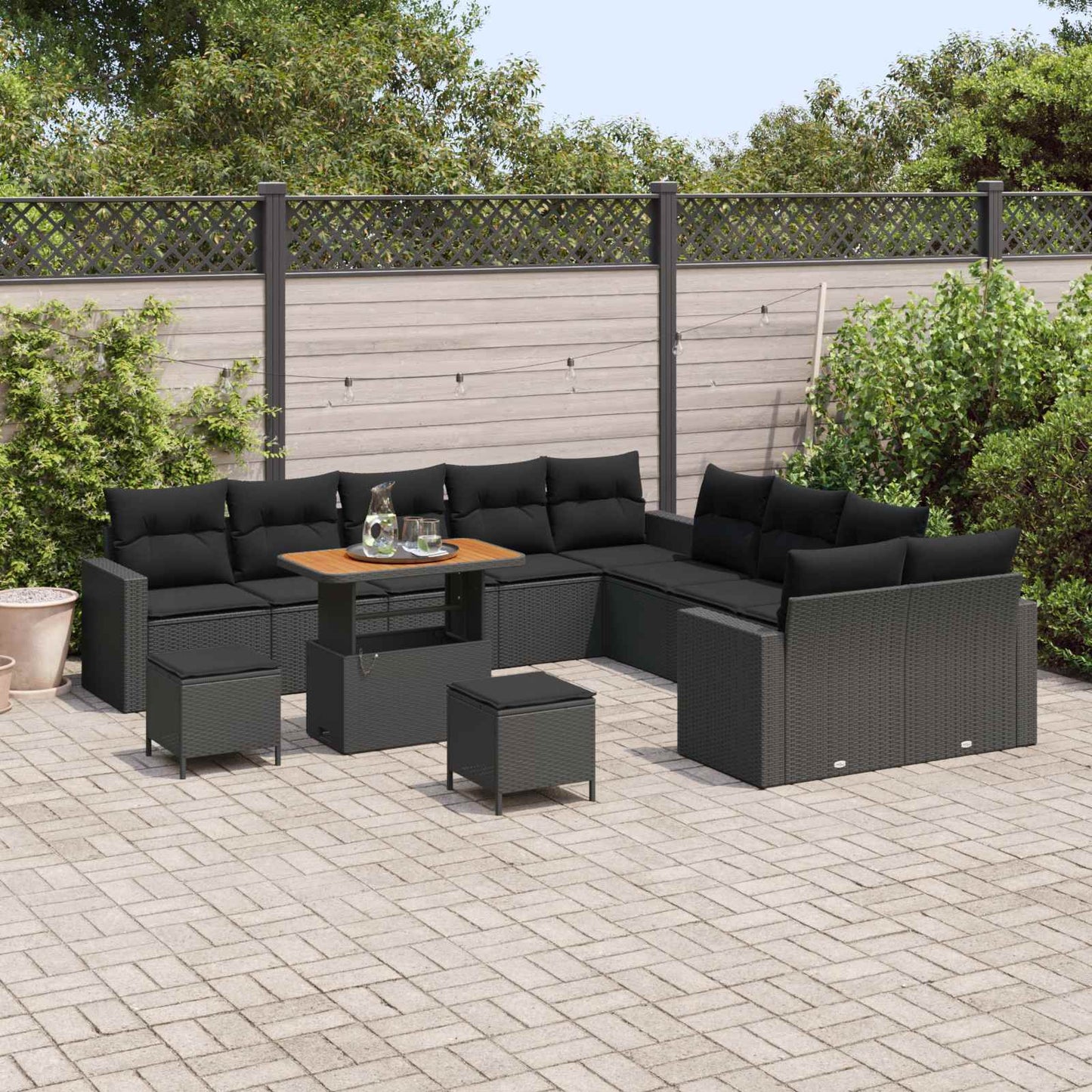 Gartensofa-set mit Kissen 17 pcs Schwarz Poly-Rattan
