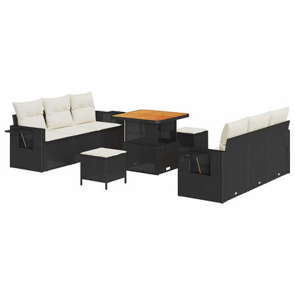 Garten-Sofa-Set mit Kissen mit Speicher 9 pcs Schwarz und Creme