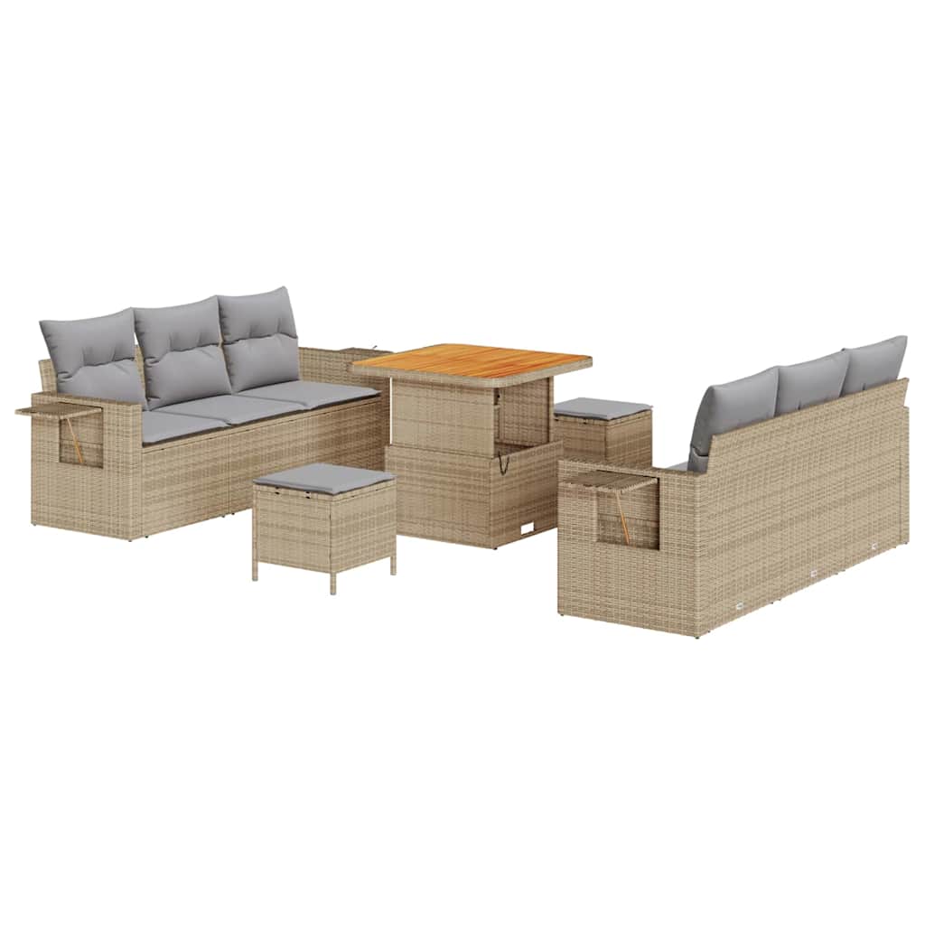 Garten-Sofa-Set mit Kissen 9 pcs Beige und Hellgrau