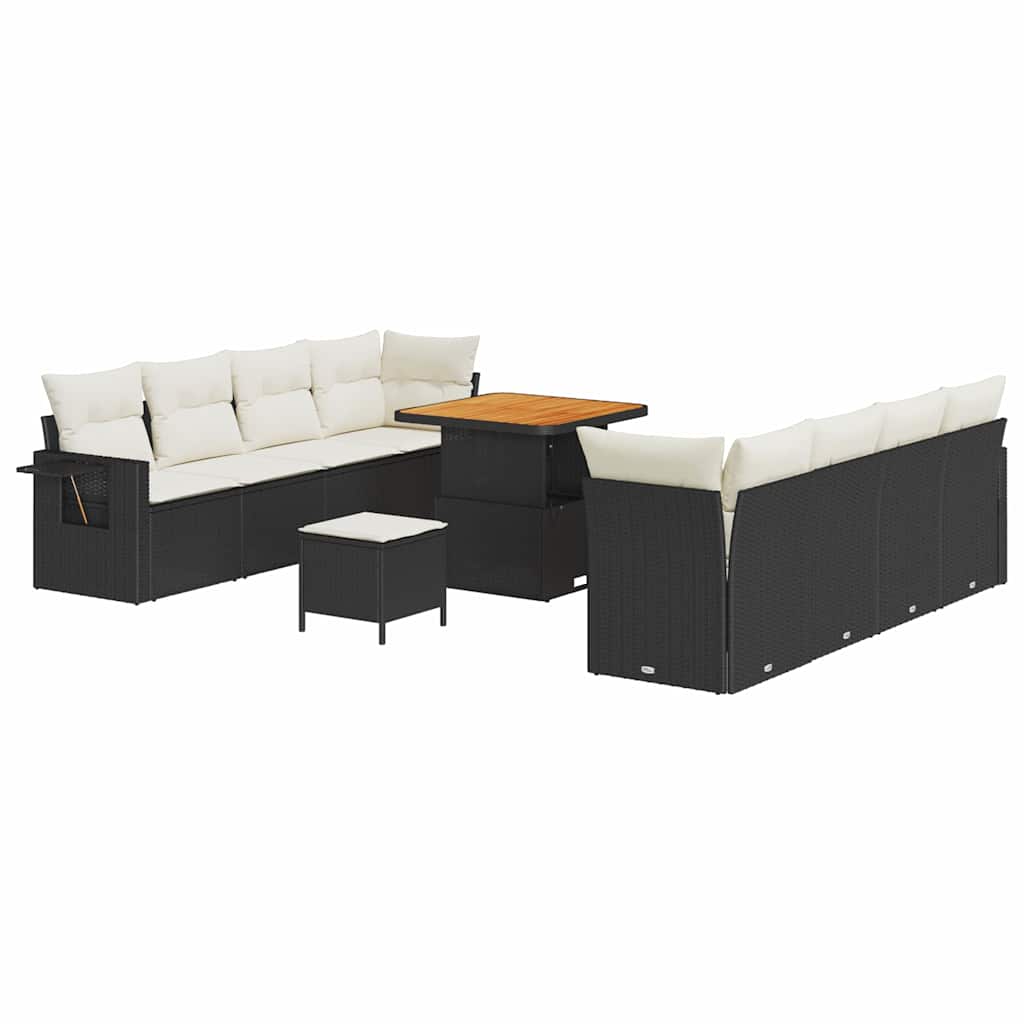Gartensofa-set mit Kissen 11 pcs Schwarz und Creme Poly-Rattan