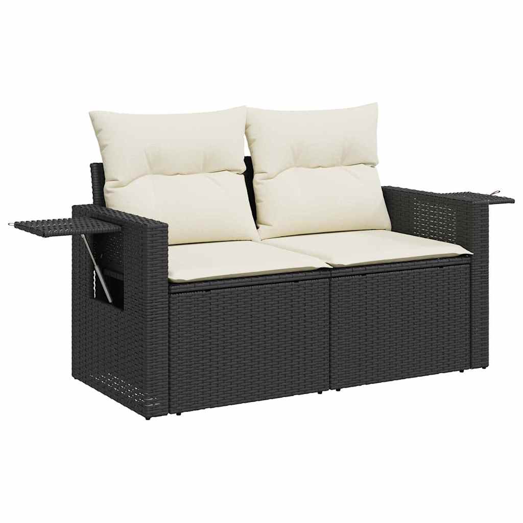 Gartensofa-set mit Kissen 11 pcs Schwarz und Creme Poly-Rattan